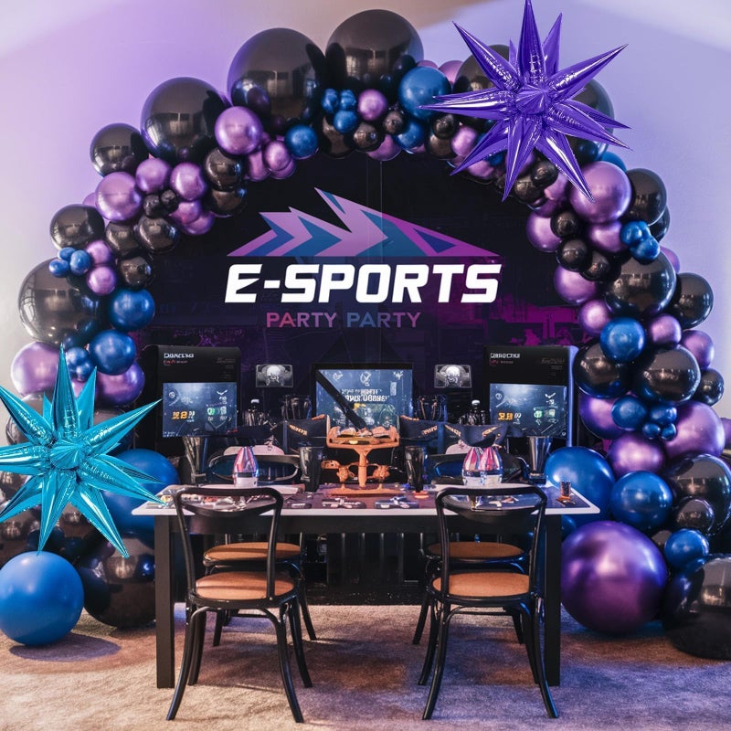 Sowide Black Purple Blue Balloon Arch Kit  Metallic Purple Blue Balloons Garland Kit with Star Balloons for Kids Video Game Party Decoration Baby Shower Engagement Party Supplies - Image 5